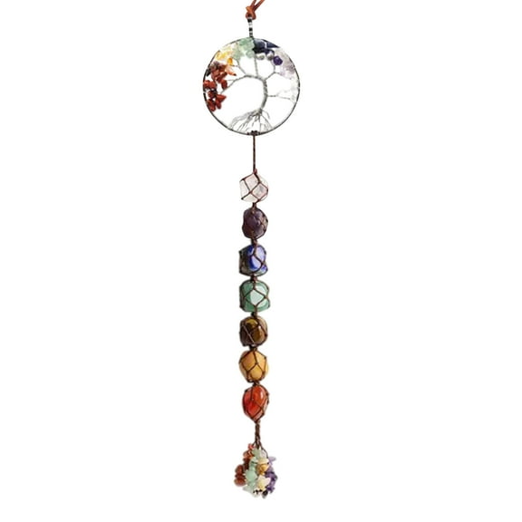 7 Stone Pendant, Hand Woven Energy Window Hanging Prism, Rainbow Light Refraction Decor Ornament for Living Room Garden, Sun Catcher Good Vibes Home Decor