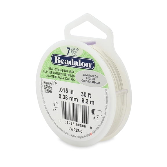 7 Strand Bead Stringing Wire metallic silver color, .015 in. (0.38 mm), 30 ft. spool (pack of 3)