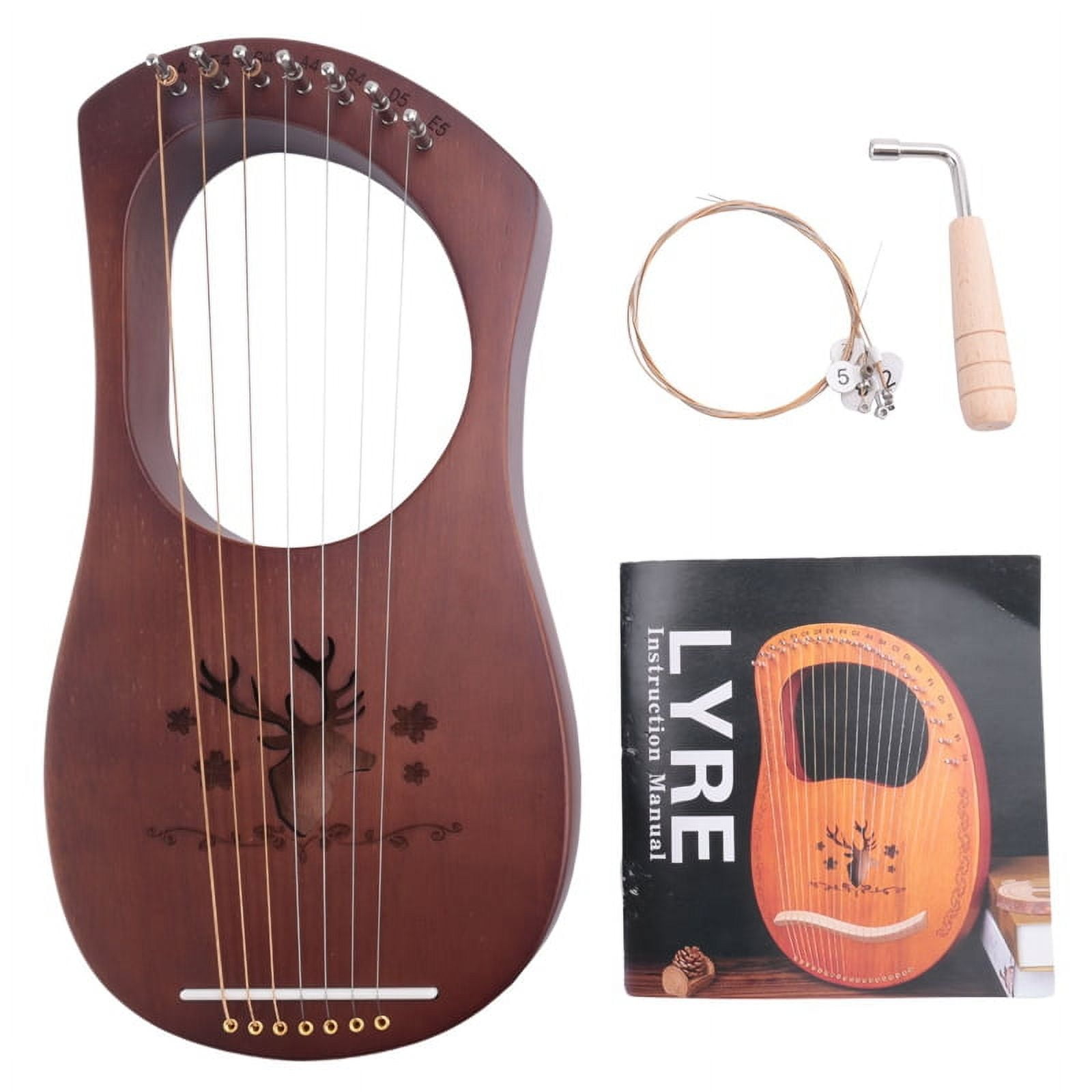 Metal Stringed Instrument 7-String Lyre Harp Mahogany Solid Wooden Metal Strings Stringed ...