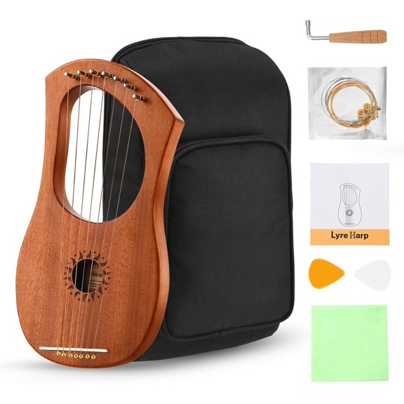 7-String Mahogany Lyre Harp Beginners Kit, Classic Greece, DLH-001