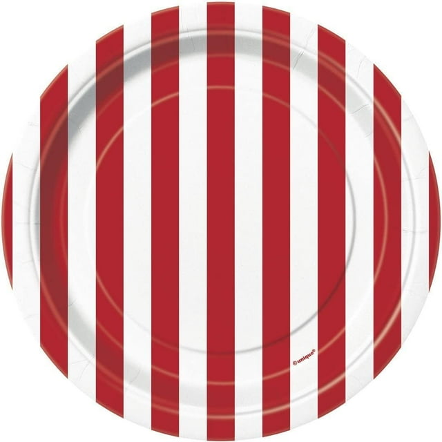 7" Striped Paper Dessert Plates, Red, 8ct