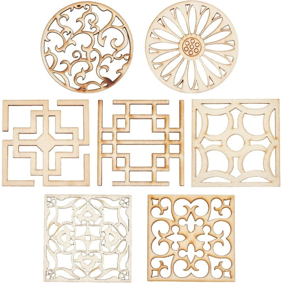 7 Style 14Pcs Wooden Carved Onlay Appliques Carving Decal Corner Craft Unpainted Furniture Home Window Decoration Wood Carving Decal for Dresser Bed Door Cabinet Wardrobe Ceiling White for diy making