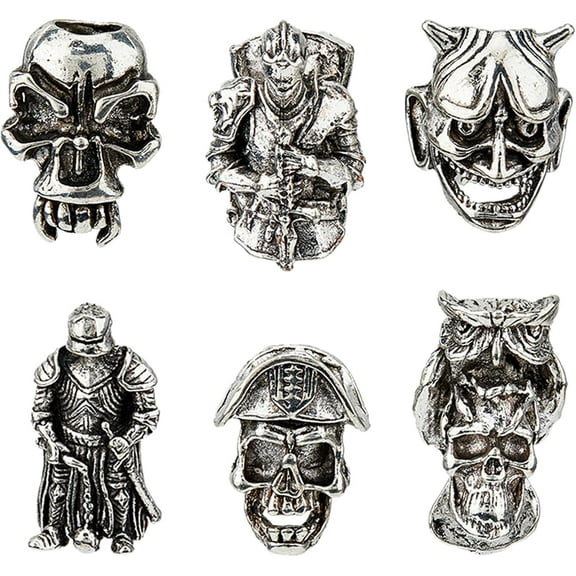 7 Style Knight Lanyard Beads Silver Vintage Lanyard Beads Horrible European Style Alloy Charms Men EDC Beads for DIY Accessories