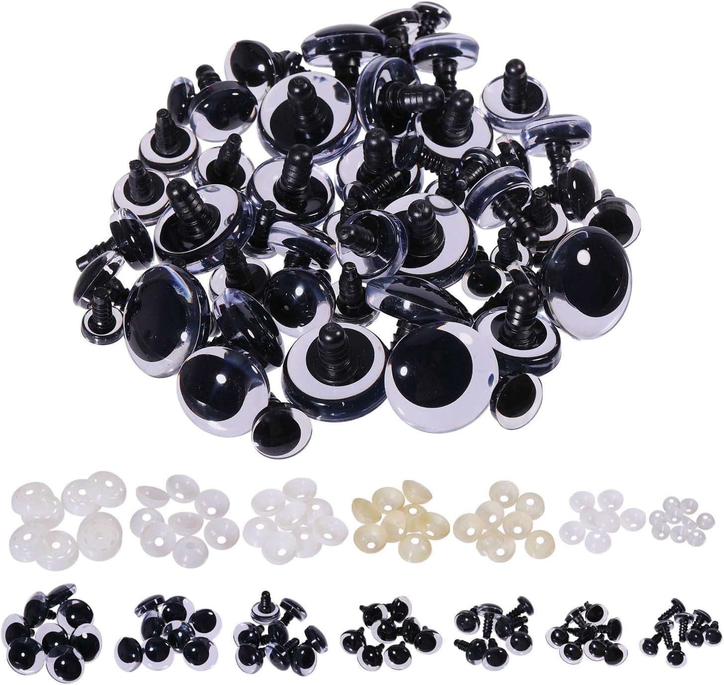 7 Styles 56Sets Black Eye Safety Craft Eyes Plastic Craft Round Safety Eyes DIY Accessories with Spacer DIY