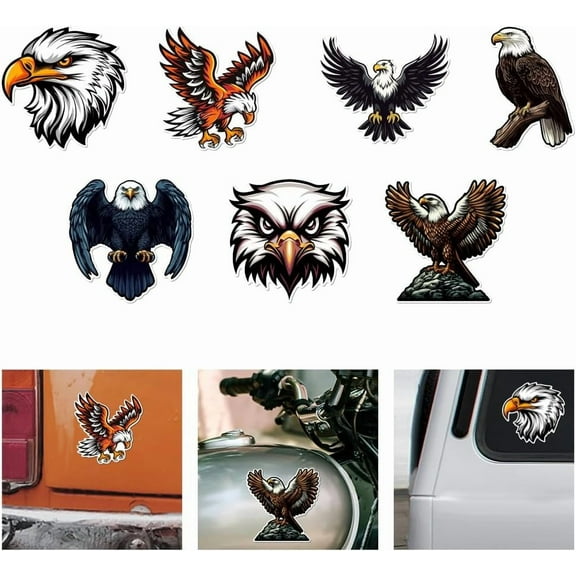 7 Styles Bald Eagle Vinyl Decal Stickers Funny Eagle Wildlife Vinyl Decal Self Adhesive Waterproof Car Stickers for Windows Cars Trucks Skateboard Wall Cup Laptop Journals Water Bottle Colorful