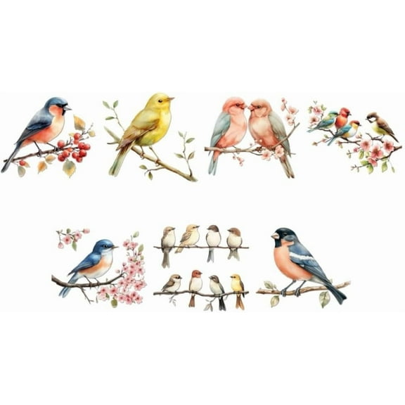 7 Styles Bird on Tree Branch Vinyl Decal Stickers Colorful Flying Bird Flowers Vinyl Decal Self Adhesive Waterproof Car Stickers for Windows Cars Trucks Skateboard Wall Cup Laptop Journals Colorful