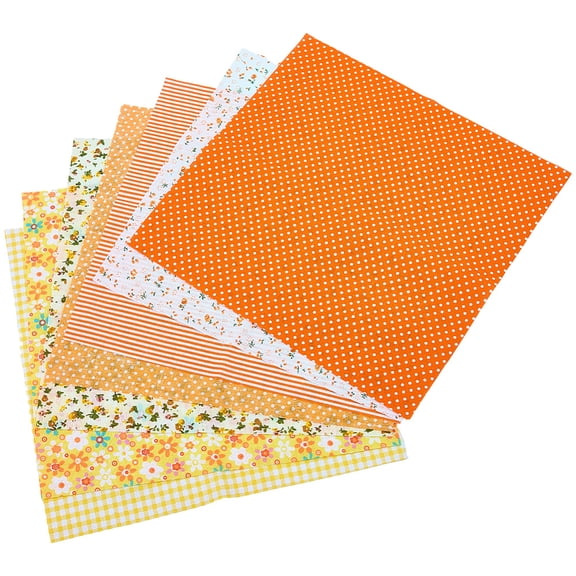 7 Styles Cotton Fabric Quilting Patchwork Fat Quarters Bundle Pre-Cut Sheets Orange Floral Grid Boho Squares 9.8 x 9.8 Inch