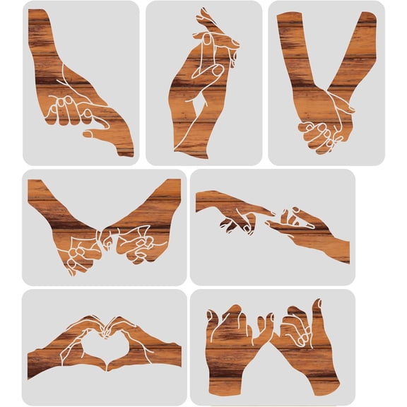 7 Styles Gesture Pattern Plastic Drawing Painting Stencils 11.7x8.3" Reusable Couple Gesture Themed Painting Art Templates for Scrapbook DIY Craft White