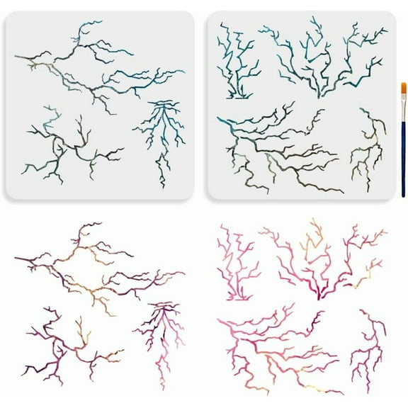 7 Styles Lightning Stencil 11.811.8inch Lightning Bolt Painting Stencil with Paint Brush Reusable Weather Nature Storm Drawing Templates for Wood Canvas Paper Fabric Wall Glass