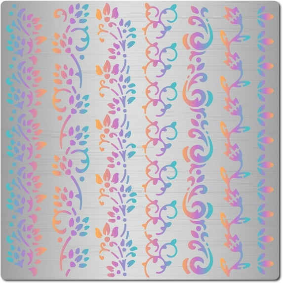 7 Styles Reusable Flower Border Metal Stencil Floral Plant Painting Stainless Steel Templates for Engraving Painting on Wall Canvas Wood Burning Scrapbooking Decor Art DIY Crafts 6.3 Inch