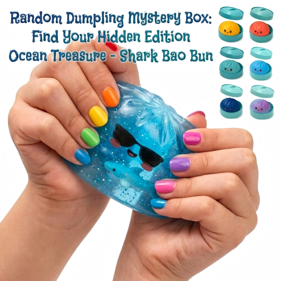 7 Styles Squeeze Mystery Dumpling Squishy Toys Blind Box - Find The Hidden Edition Ocean Shark Bao Bun, with Steamer Case, Perfect for Gag Gift & Desk Decor (Random 2 Pack)