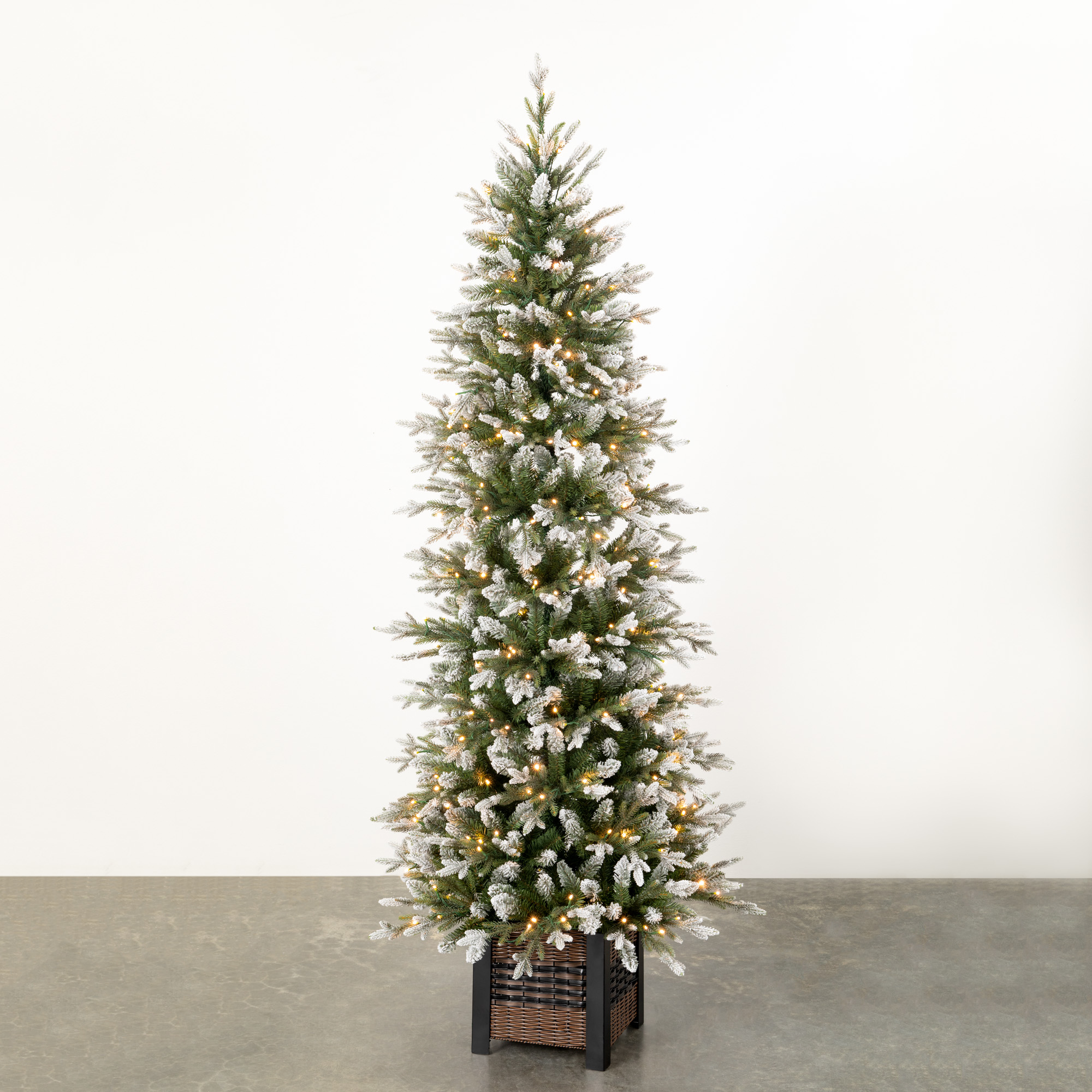 7' Sullivans Potted Lit Snowy Pine Tree, Green
