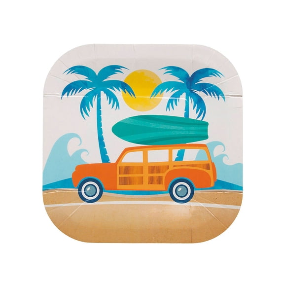 7" Surf Party Square Disposable Paper Dessert Plates - 8 Count