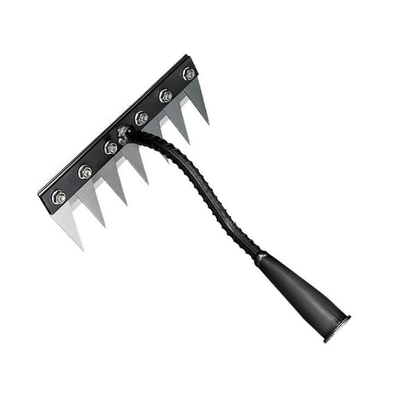 7 Teeth Garden Weeding Rake  Carbon Steel Hand Rake for Dethatching, Aerating, and Removing Weeds (12.2 inch)