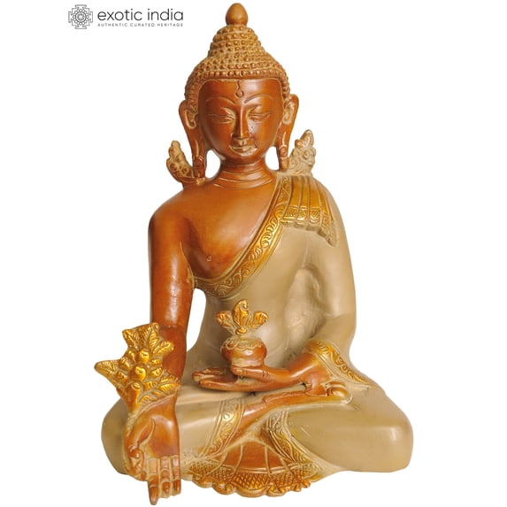 7" Medicine Buddha Tibetan Buddhist Deity - Brass Statue
