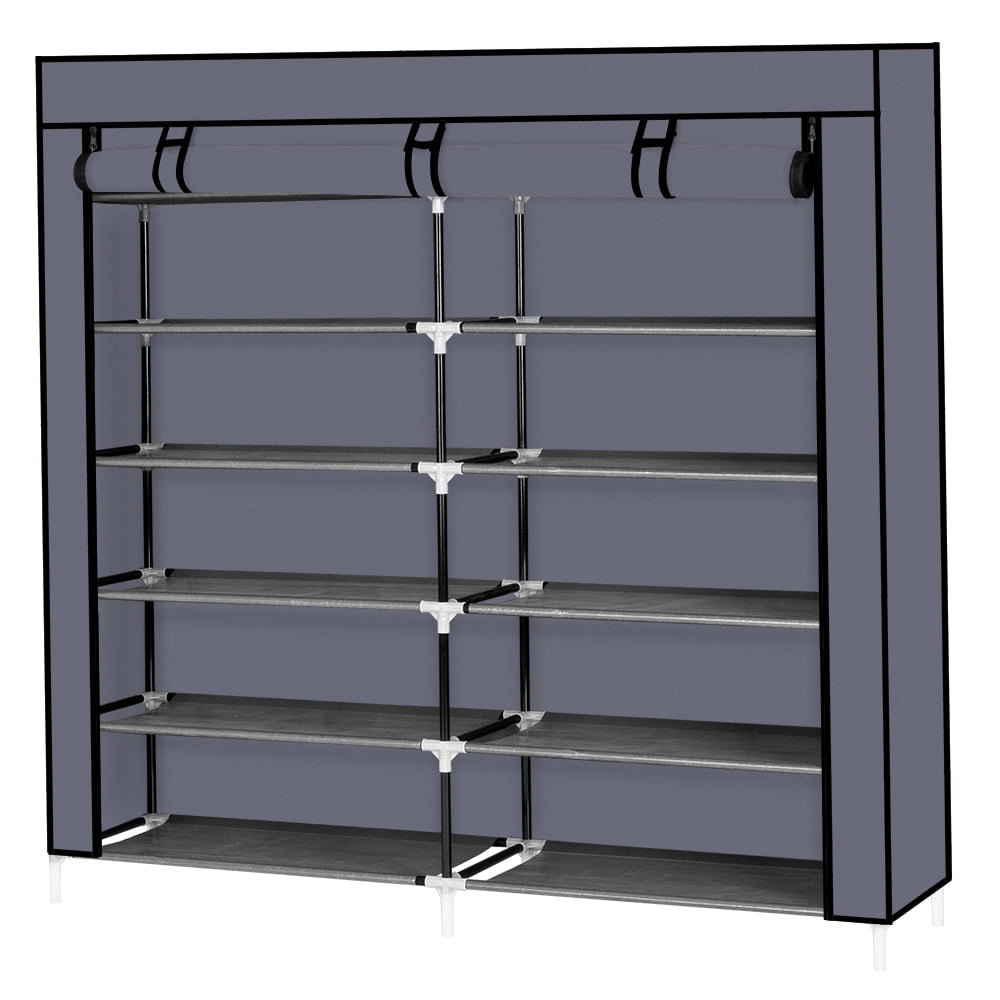 7-Tier 14-Shelf Dustproof Shoe Rack with Zippered Cover, Non-Woven Fabric Steel Tube Shoe Organizer, Tool-Free Assembly Storage for Entryway Closet Bedroom