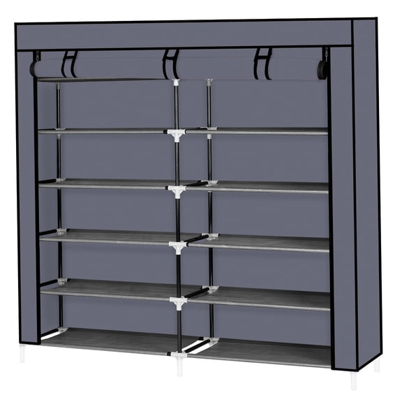 7-Tier 14-Shelf Dustproof Shoe Rack with Zippered Cover, Non-Woven Fabric Steel Tube Shoe Organizer, Tool-Free Assembly Storage for Entryway Closet Bedroom