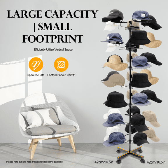 7-Tier 35 Hat Rotating Metal Hat Display Stand Cap Display Stand ,Coat Hat Rack Stand Holder Tree Cap Display Rack Adjustable