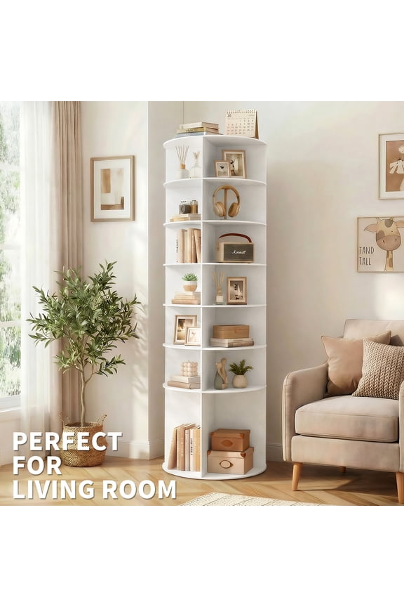 7-Tier, 360 Rotating Wood-plastic Composite Shoe Rack, 60*60*184cm, White
