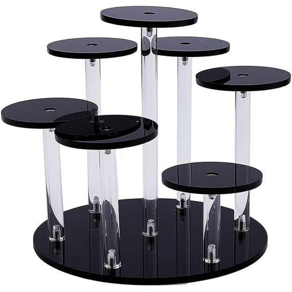 7-Tier Acrylic Display Stand Round Minifigure Organizer Tiered Black Rack Risers Tabletop Toy Display Stand for Action Figure for Figures Collectibles Toys and Dolls Jewelry