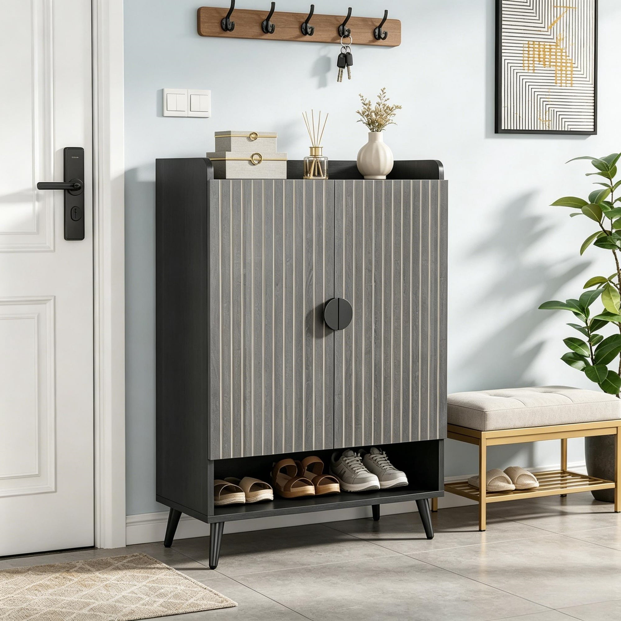 7-Tier Adjustable Shoe Rack with Golden Accents for Entryway