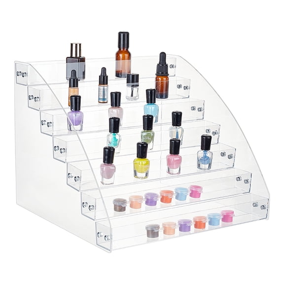 7-Tier Assembled Transparent Acrylic Cosmetic Organizer Display Racks for Lipstick Nail Polish Eyeshadow Essential Oils Storage Clear