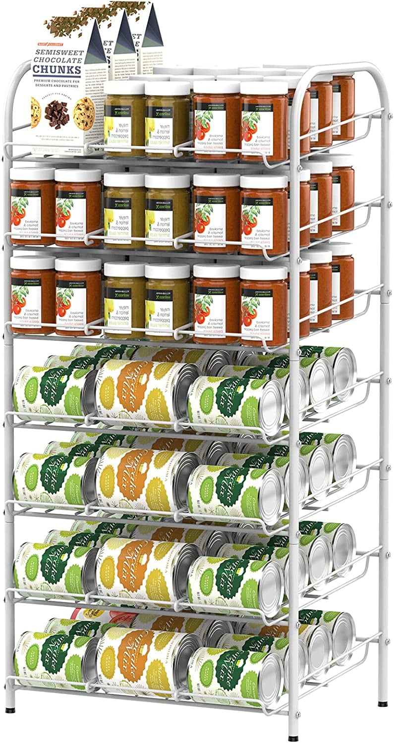 Vrisa Can Rack Organizer 5 Tier Cans Storage Organizer For Pantry Metal Can Food Holders Stacking Canned Goods Dispenser Rack Soda 60 Cans Organizers For Kitchen Pantry Cabinet Rustic Brown