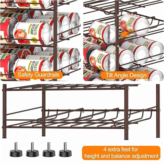 7-Tier Can Rack Dispenser, Metal Storage Organizer for Pantry, Kitchen & Cabinets - Holds 84 Cans, Adjustable, Space-Saving