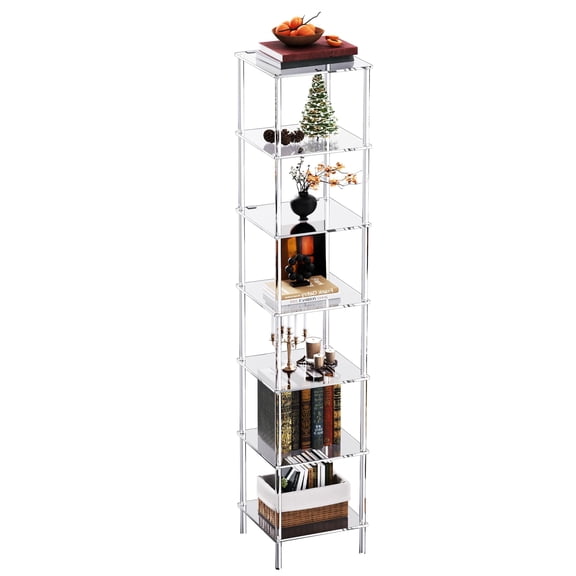 7 Tier Clear Acrylic Standing Bookshelf Freestanding Display Shelf For Living Room Bedroom