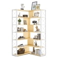 thumbnail image 1 of 7 Tier Corner Bookshelf, Tall Bookcase with 14 Open Shelves, Freestanding L-shaped Display Bookshelf, Industrial Corner Shelf for Living Room, White Frame & Oak Shelf, 1 of 15