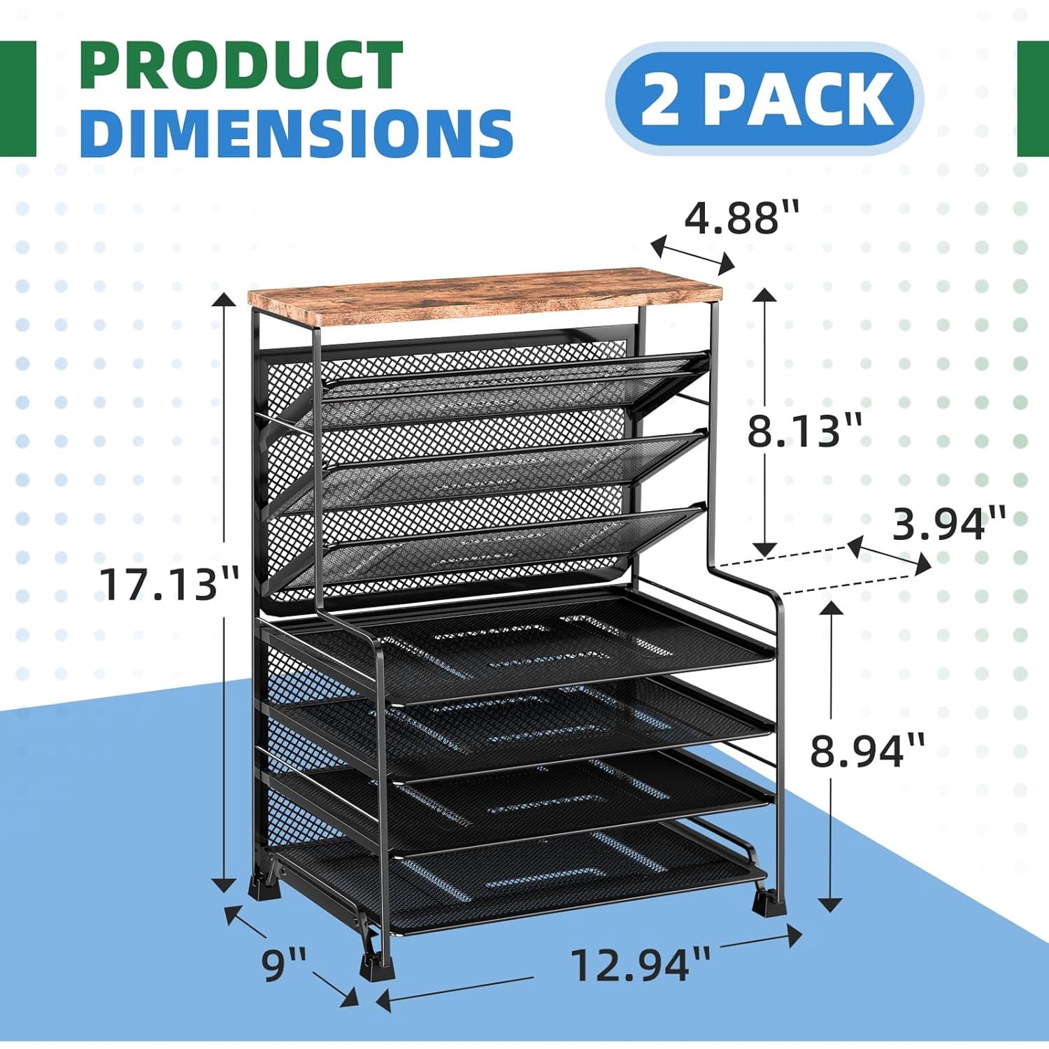 7 Tier Desk File Organizer, 2 Pack Letter Tray Paper Organizer, Mesh Desk Accessories File Folder for Office, Home or School, Black