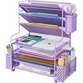 thumbnail image 1 of 7 Tier Desk File Organizer, Letter Tray Paper Organizer with Pen Holder and Metal Hanging Basket, Purple, 1 of 6