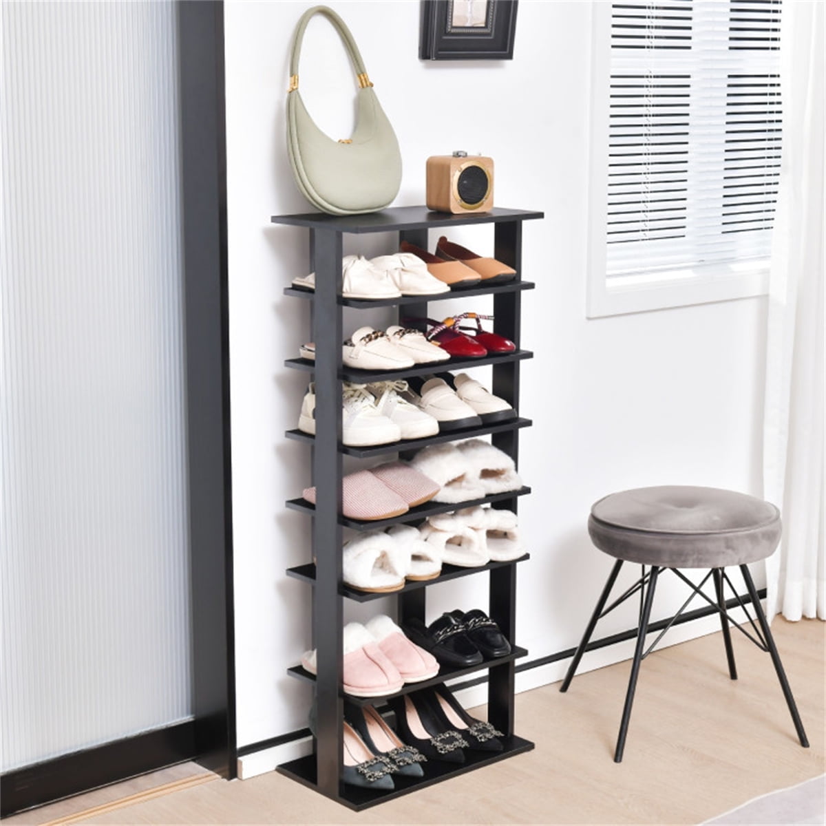 7-Tier Double Row Shoe Rack, Adjustable Shelves Narrow Storage ...