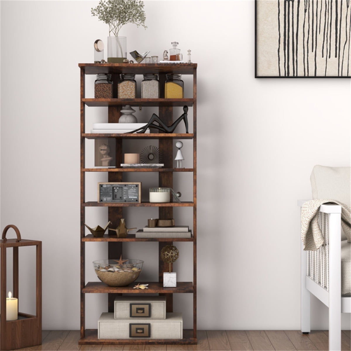 7-Tier Double Row Shoe Rack, Adjustable Shelves Narrow Storage ...