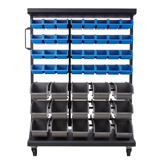 Rolling Tooling Rack 7-Tier Double-Sided Rolling Bin Storage Rack, 94 Plastic Bins, Dual ...