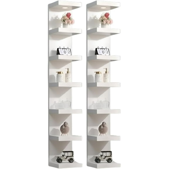 7-Tier Floating Wall Shelf with LED Lights – White Modern Display Shelving Unit with Remote Control – Wall Mounted Bookshelf for Living Room, Bedroom, or Office Decor (2)