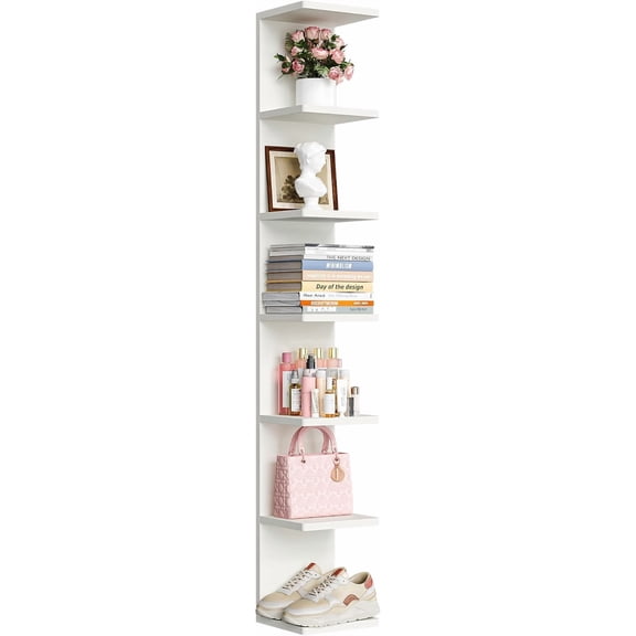 7-Tier Floating Wall Shelf, White Vertical Vanity Decor Shelves