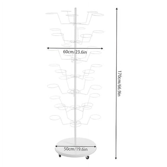 7-Tier Hats Display Rack, Large Hat Rack Wigs Holder 35 Hooks Metal Retail Hat Wig Display Rack with Wheels Hat Hanger Floor Standing Display Tower for Caps, Wigs & Hats