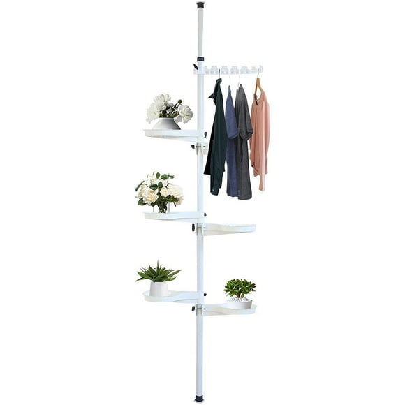 7-Tier Indoor  Pole, Corner Flower Display Rack Adjustable  Pot Stand Holder Telescopic Floor to Ceiling Shelf Space Saving, Each Tray Load Bearing 22lbs, Adjustable Height: 8.53-10.17ft