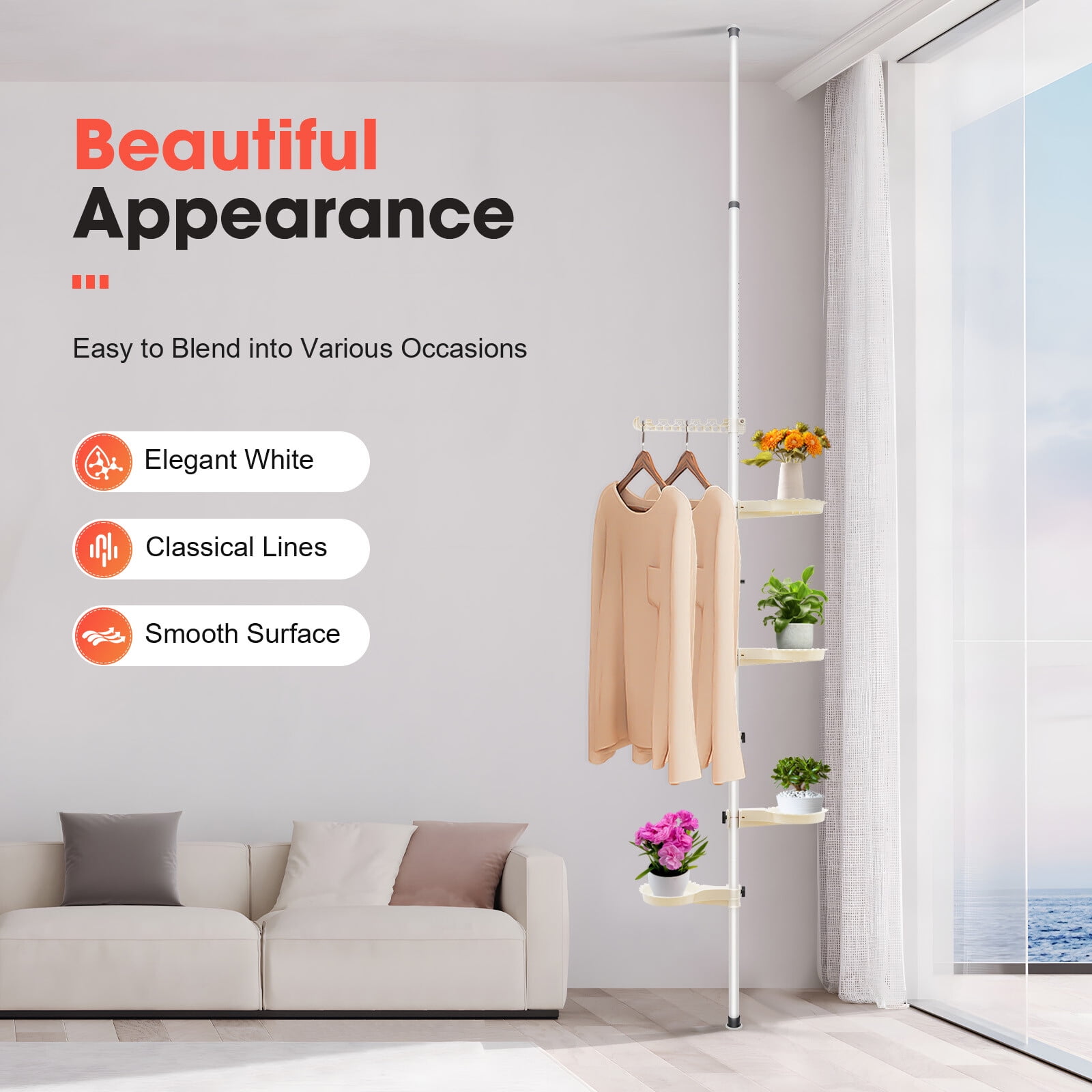 7-Tier Indoor Tension Rod Plant Holder, Pole Flower Pot Display Stand ...