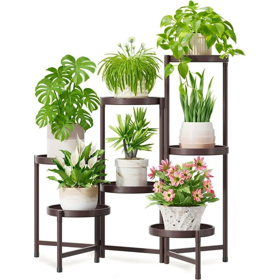 7 Tier Large Plant Stand Indoor, 10 Inch Wide Tall Corner Metal Plant Stands Outdoor for Multiple Plants, Folding Tiered Flower Display Holder Rack Shelf, Violet