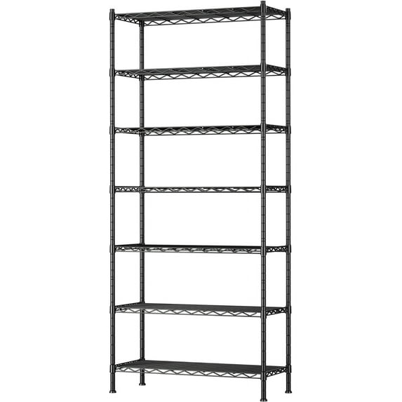 7-Tier Metal Storage Rack Adjustable Shelf,Storage Unit Shelf for Laundry Bathroom Kitchen Pantry Closet(Black,13.9" D x 23.9" W x 71.6" H)
