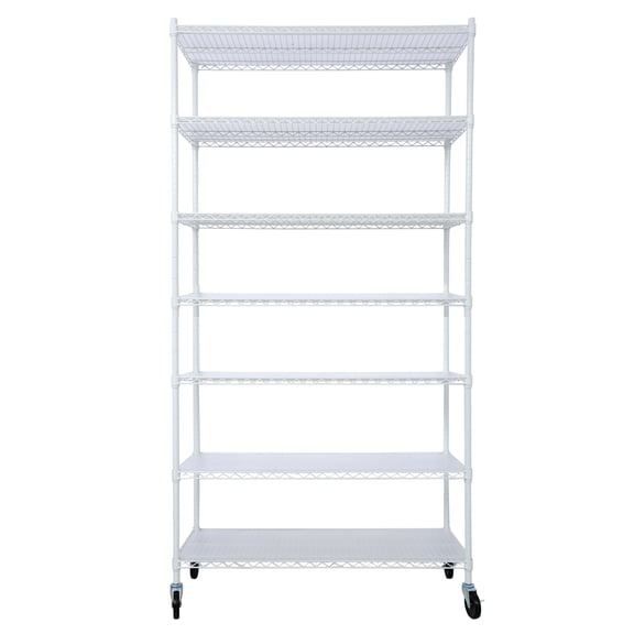 7 Tier Metal Storage Shelves Wire Shelving Unit, 2450Lbs Capacity, Heavy Duty Adjustable Storage Rack With Leveling Feet, Wheels & Shelf Liners