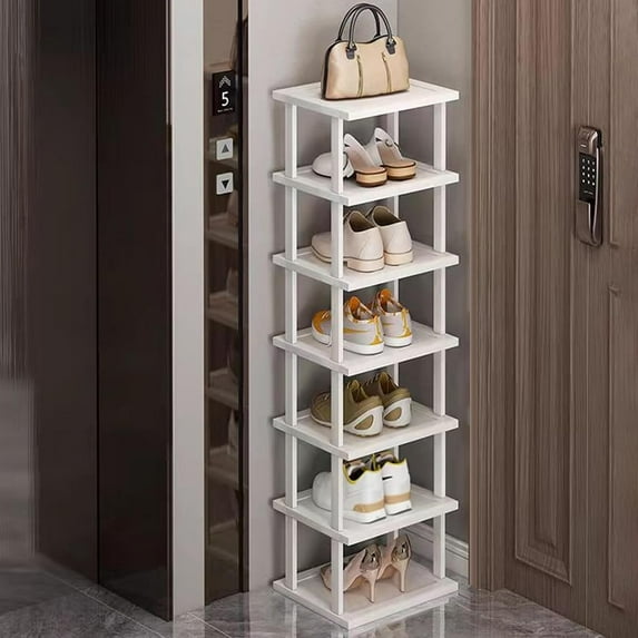 7-Tier Modern Bamboo Shoe Rack - Vertical, Slim, Space-Saving Shoe Organizer for Small Spaces, Closet, Entryway, Corner, Garage, Bedroom