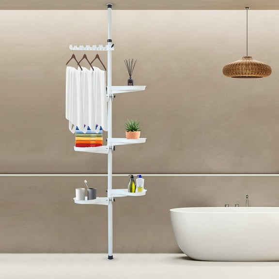 7-Tier Modern White Floor to Ceiling Tension Plant Stand, Adjustable 8.5-10ft Corner Shelf for Indoor Plants