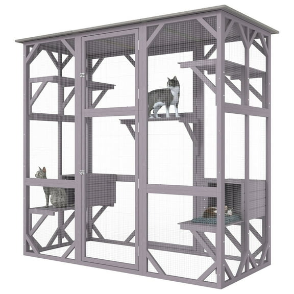 7-Tier Outdoor Catio Enclosure for Cats, Large Cat House with 5 Platforms, 2 Sleeping Boxes & Wide Front Door, 71.2x34.6x66.5 Inch