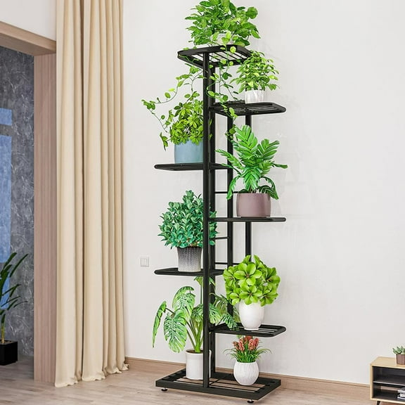 7 Tier Plant Stand, 8 Potted Metal Flower Pot Holder Shelf, Multi-Tier Plant Display Rack for Indoor Outdoor Garden, Patio, Balcony, Living Room