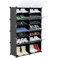 thumbnail image 1 of 7 Tier Portable Shoe Rack Organizer 28 Pair Covered Shoe Storage Shelves Rack 14 Grids Tower Shelf Storage Cabinet Stand Expandable for Heels,Boots,Slippers,Perfect For Entryway,Hallway,Closet,BLACK, 1 of 14