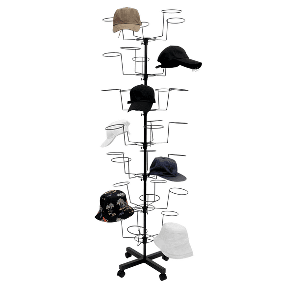 7-Tier Rotating Hat Display Rack Stand Metal Freestanding Hats Storage Rack with 35 Hooks Hat,Cowboy Baseball Hats Organizer Rack with Wheels