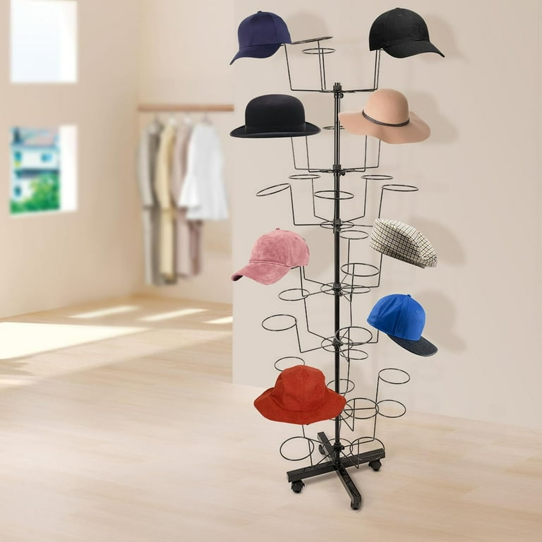7 Tier Rotating Hat Display Rack Standing Floor Caps Headwear Stand Storage Rack white
